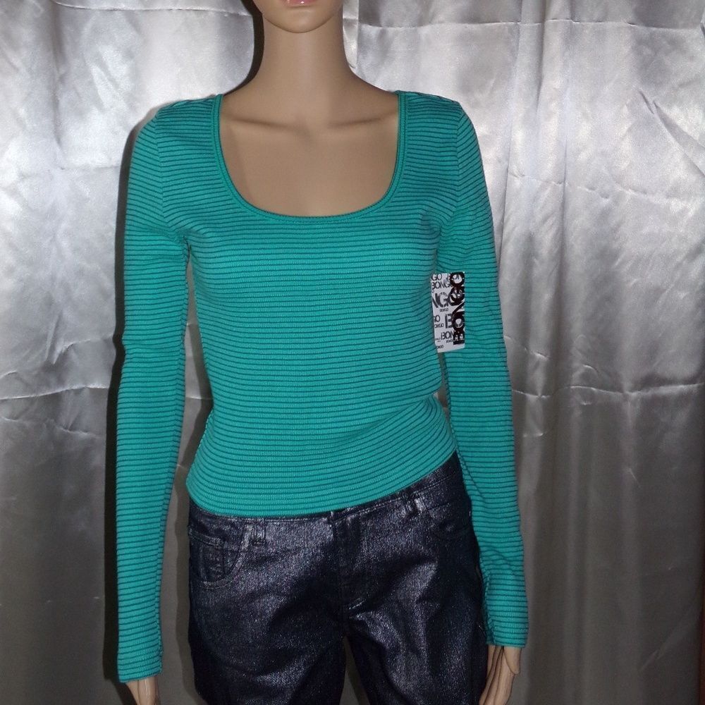 Bongo Teal Stripped Thermal Top NWT